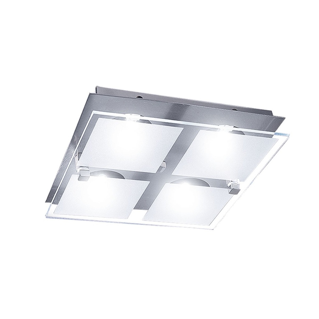 PLAFON CUADRADO PERLADO VID/CRISTAL 4X 40W G-9 ACERO ESCORPIO