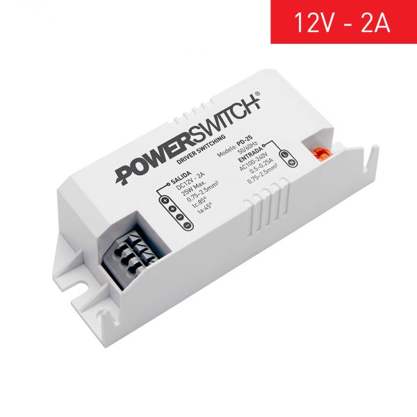 FUENTE DE ALIMENTACION DRIVER POWERSWITCH 12V 25W 2A GABINETE PLASTICO IP20 P/INTERIOR