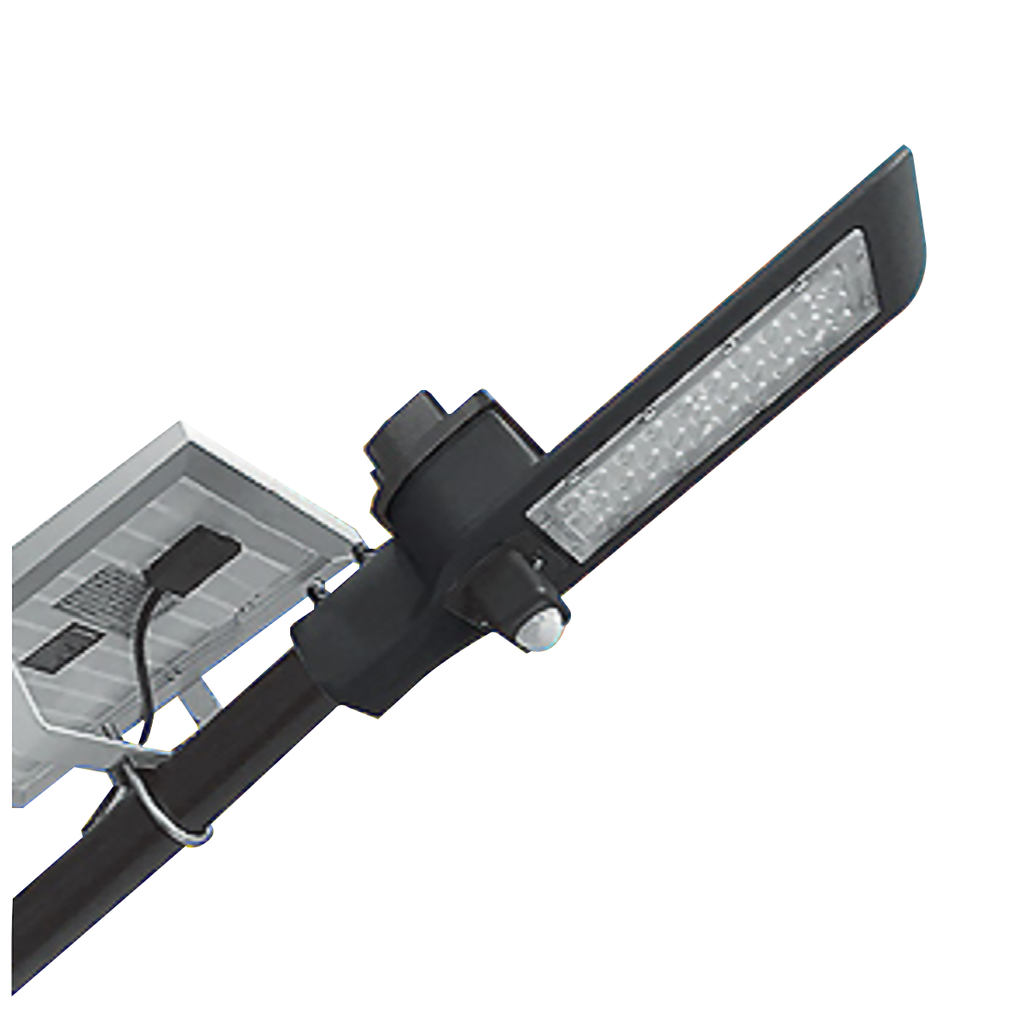 LUZ DE SEGURIDAD SOLAR INALAMBRICA 40W LED RECARGABLE C/BATERIA DE LITIO INCORPORADA, APTO INTEMPERIE IP65, ULTRA SLIM, MODO NOCHE (LUZ ATENUADA) + SENSOR DE MOVIMIENTO   SOLAR GARDEN   -   KIT DE INSTALACION (BARRAL) INCLUIDO