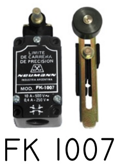 FK-1007 LIMITE DE CARRERA - ACCION A PORTAPALANCA C/ PALANCA METALICA AJUSTABLE C/ RODILLO DE NYLON Ø 25MM.