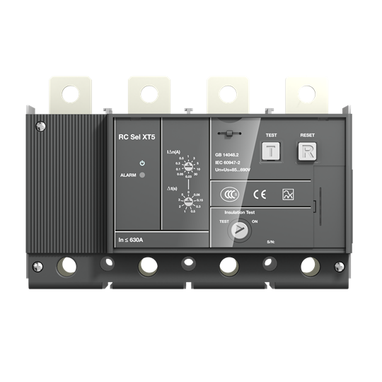 RELE DIFERENCIAL 4P MONT BAJO INTERRUPTOR ACTUACION TEMPORIZADA   RC Sel x XT5 4P CORRIENTE MAXIMA DE OPERACION NOMINAL 550A TAMBIEN PUEDE SER INSTALADO EN UN INTERRUPTOR 3P