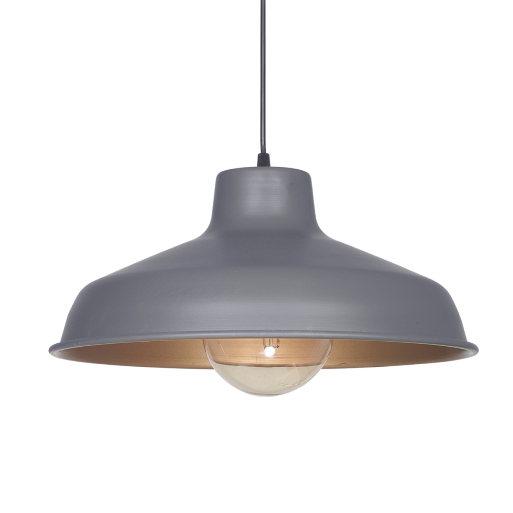 COLGANTE CHAPA CONO 1 LUZ PANTALLA 40cm GRIS PLOMO, INTERIOR ORO MATE   GONNET