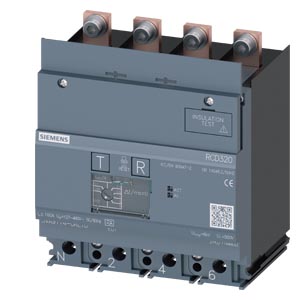 Aparato de protección de corriente diferencial RCD320 Basic RCD Tipo A montaje abajo Corriente nominal de defecto 0,03...5 A a 50/60 Hz TV instantáneo 4 polos In=160 A Ue=100-480V Accesorio para: 3VA1