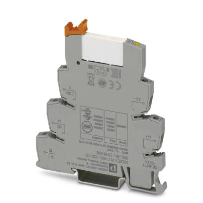 PLC-INTERFACE, COMPUESTO DE BORNE DE BASE PLC-BSC.../21 CON CONEXIÓN POR TORNILLO Y RELÉ EN MINIATURA ENCHUFABLE CON CONTACTO DE POTENCIA, PARA EL MONTAJE SOBRE CARRIL NS 35/7.5,  1 CONTACTO CONMUTADO, TENSIÓN DE ENTRADA 12VCC