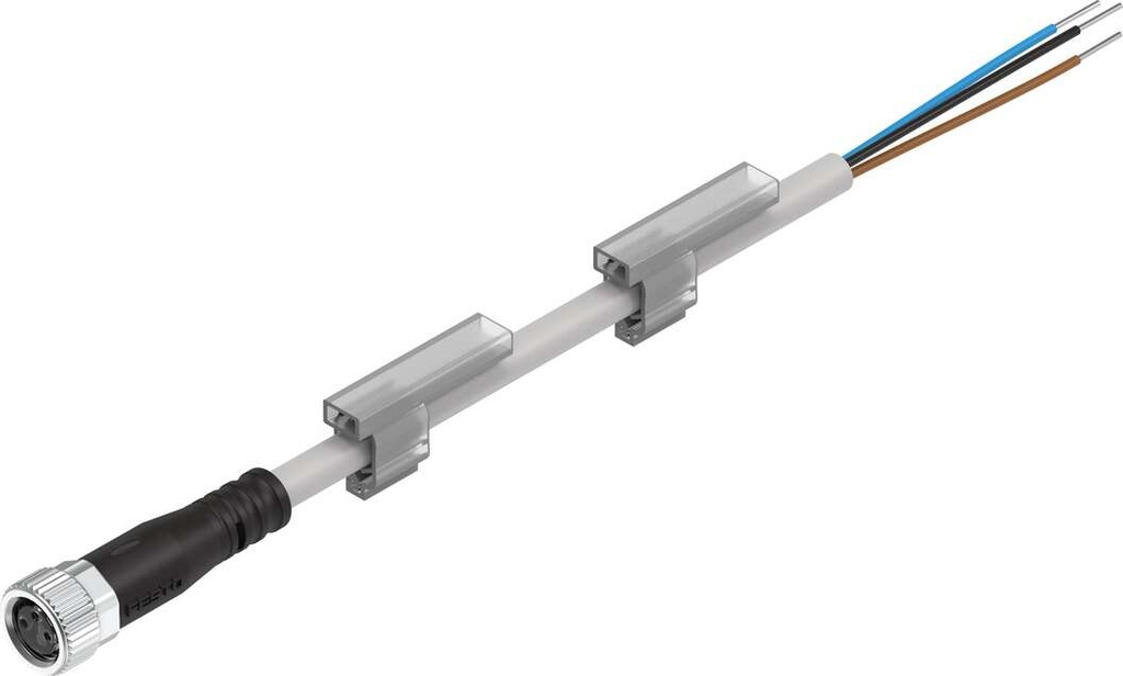 CABLE NEBU-M8G3-R-2.5-LE3 / CONEX IZQ ZOCALO ROSCA M8 / RECTO / 3 CONTACTOS / LONG 2,5M / CONEX DER EXT ABIERTO-3 CONTACTOS / TENSION 60 V DC-AC / APROPIADO ROBOT