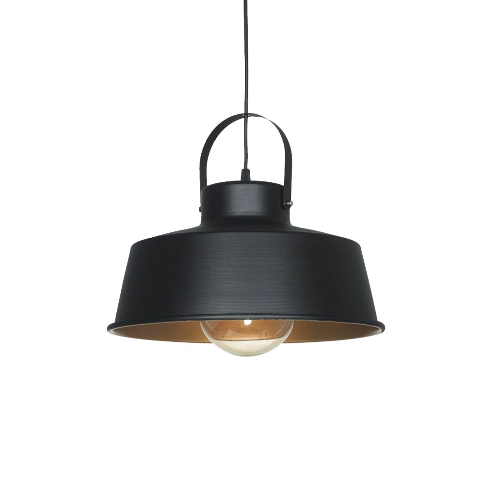 COLGANTE CHAPA CON HERRADURA 1 LUZ PANTALLA 33cm NEGRO, INTERIOR ORO MATE   RODEO