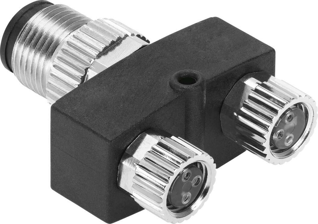 CONECTOR NEDY-L2R1-V1-M8G3-N-M12G4 / UNION Y / 1 LADO M12 4P MACHO - 2 SALIDAS M8 3P HEMBRA / 0-30VDC / IP67