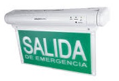 LUZ EMERGENCIA SEÑALIZ LED CARTEL DE "SALIDA DE EMERGENCIA" C/LUZ DE EMERG. AUTOM. PERMANENTE IP43 LEDS BLANCOS Litio-Ion 3.7v 2.0Ah 6hs. AUTONOMIA (LETRAS BLANCAS S/ FONDO VERDE)