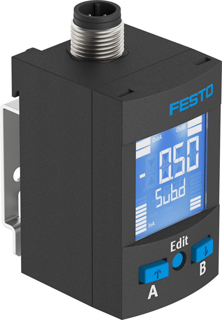 PRESOSTATO / 0-10 BAR - PRES RELAT. / 20-30VDC / ROSCA G1/8 INT. / PNP-NPN-IO-Link® - 0-10V - 1-5V - 4-20MA / CONEX. ELEC. M8 / PANT. LCD RETROALIM. / C/ SOPORTE P/ PARED