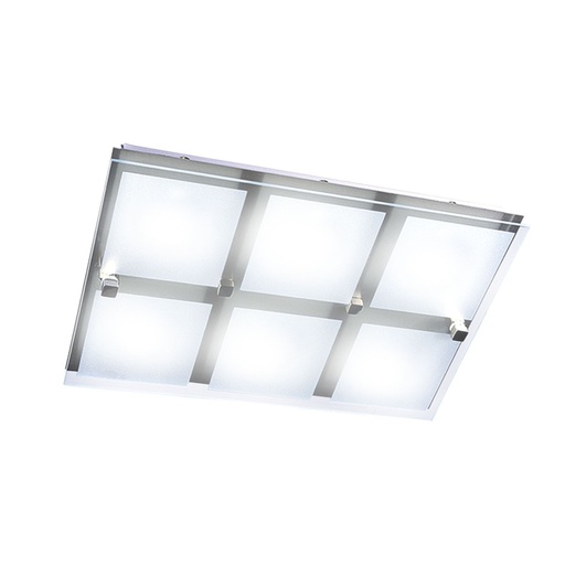 [155953] PLAFON CUADRADO PERLADO VID/CRISTAL 6X 40W G-9 ACERO ESCORPIO