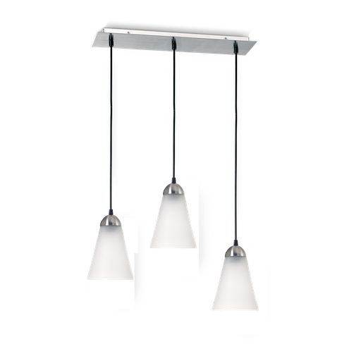 [167691] COLGANTE 3 LUCES C/BASE ACERO TULIPA CONO