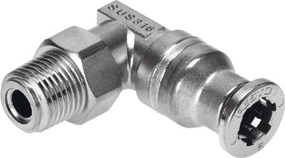 [162872] RACOR RAPIDO CRQSL-1/8-6 / FORMA L / CONEX NEU R1/8 - RACOR 6MM / ORIENTABLE 360 - HEXAG EXT / ACERO INOX