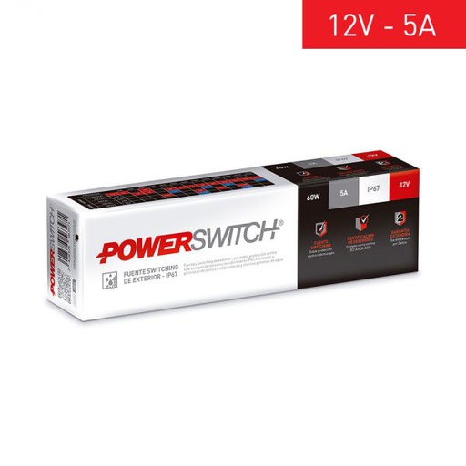 [93753] FUENTE DE ALIMENTACION POWERSWITCH 12V 5A GABINETE METALICO IP67 P/EXTERIOR