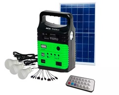 [98525] GENERADOR ENERGIA SOLAR PORTATIL 10W BATERIA 3.7V /7.5AH (28W/H) PANEL POLICRISTALINO 1X10W 6V + 5MTS DE CABLE, CARGA 5HS, AUTONOMÍA 24HS, ALIM. 220V P/RECARGAR BATERIA, SALIDAS: 4X 12V, 1 USB C/CABLE, 2 LAMPARAS LED 1W, 1 LAMPARA LED 3W, 3MTS DE CABLE X LAMPARA, LECTOR TARJETA SD, LECTOR USB, RADIO, LINTERNA