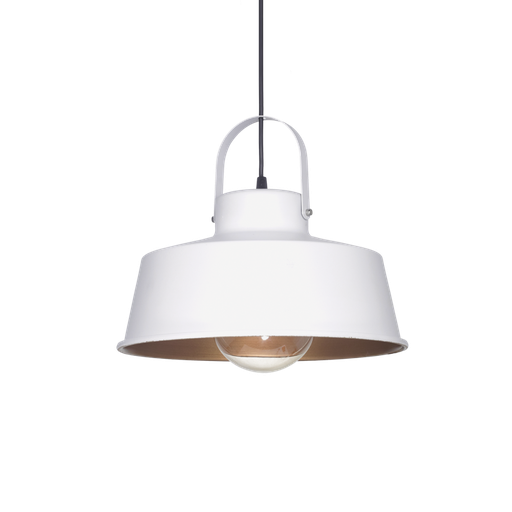 [104630] COLGANTE CHAPA CON HERRADURA 1 LUZ PANTALLA 33cm BLANCO MICRO, INTERIOR ORO MATE   RODEO