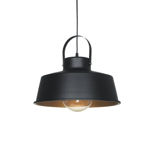 [108786] COLGANTE CHAPA CON HERRADURA 1 LUZ PANTALLA 33cm NEGRO, INTERIOR ORO MATE   RODEO