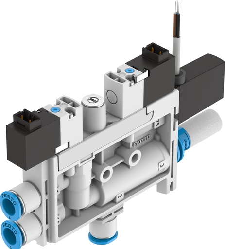 [*111036] GENERADOR DE VACIO OVEL-10-H-15-PQ-VQ6-UA-C-A-V1PNLK-H3 / DIAM. NOM. TOBERA 0,95MM / ALTO VACIO / TAMAÑO 14MM / CONEX AIRE-VACIO RACOR 6MM - ESCAPE SILENC. ABIERTO /  IMPULSO DE EXP. ELECTRICO - ESTRANGULADOR - SENSOR DE PRESION - VALV. CIERRE ELECT. - FILTRO 40µm /  15-30VDC - CONECTOR H - 2 HILOS / SAL. PNP/NPN CONMUT.